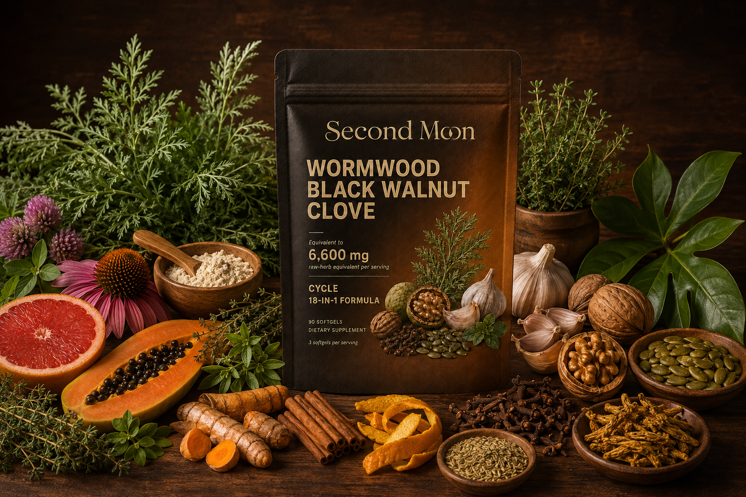 Second Moon 18-ingredient formula and current pouch