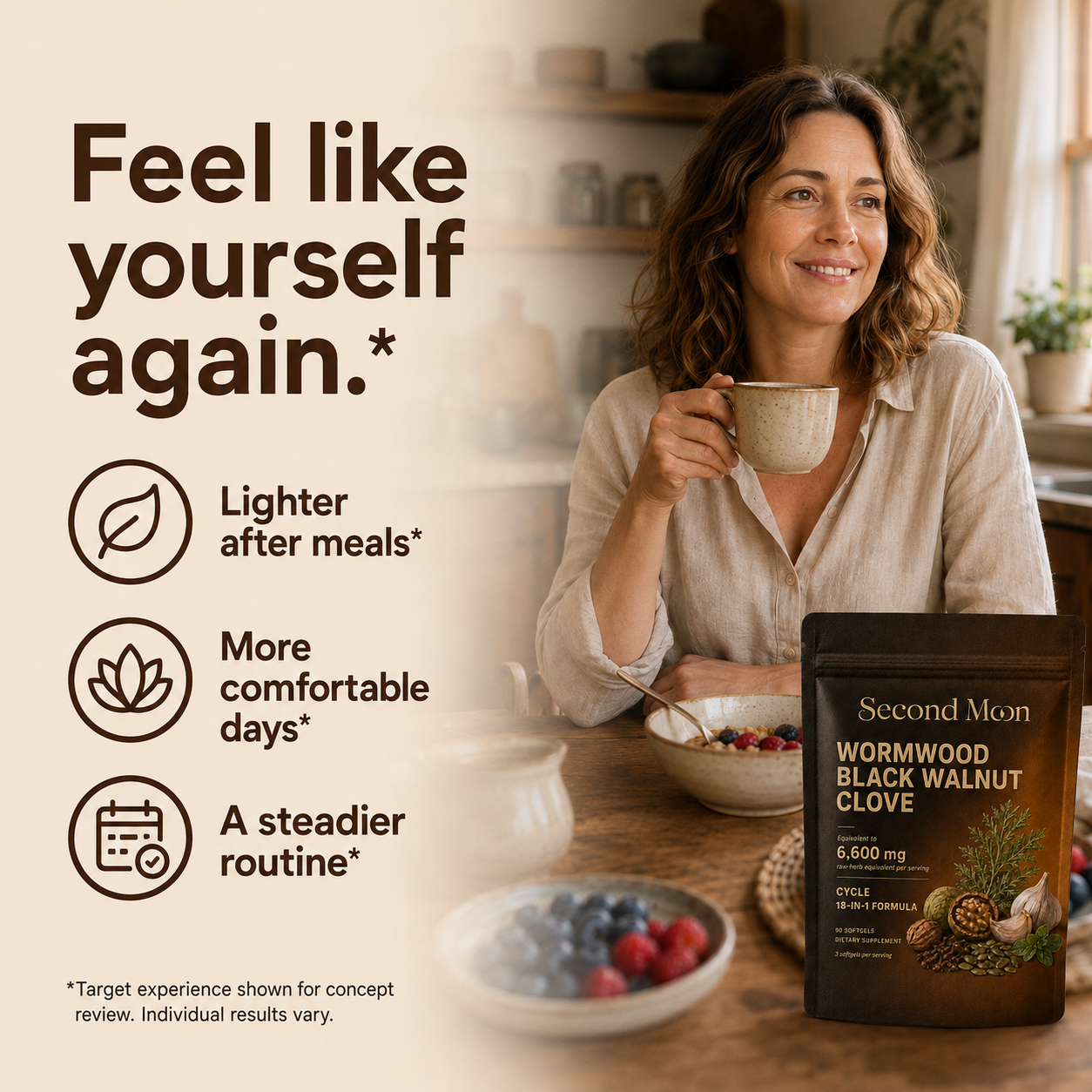 Illustrative target experience: more comfortable everyday meals